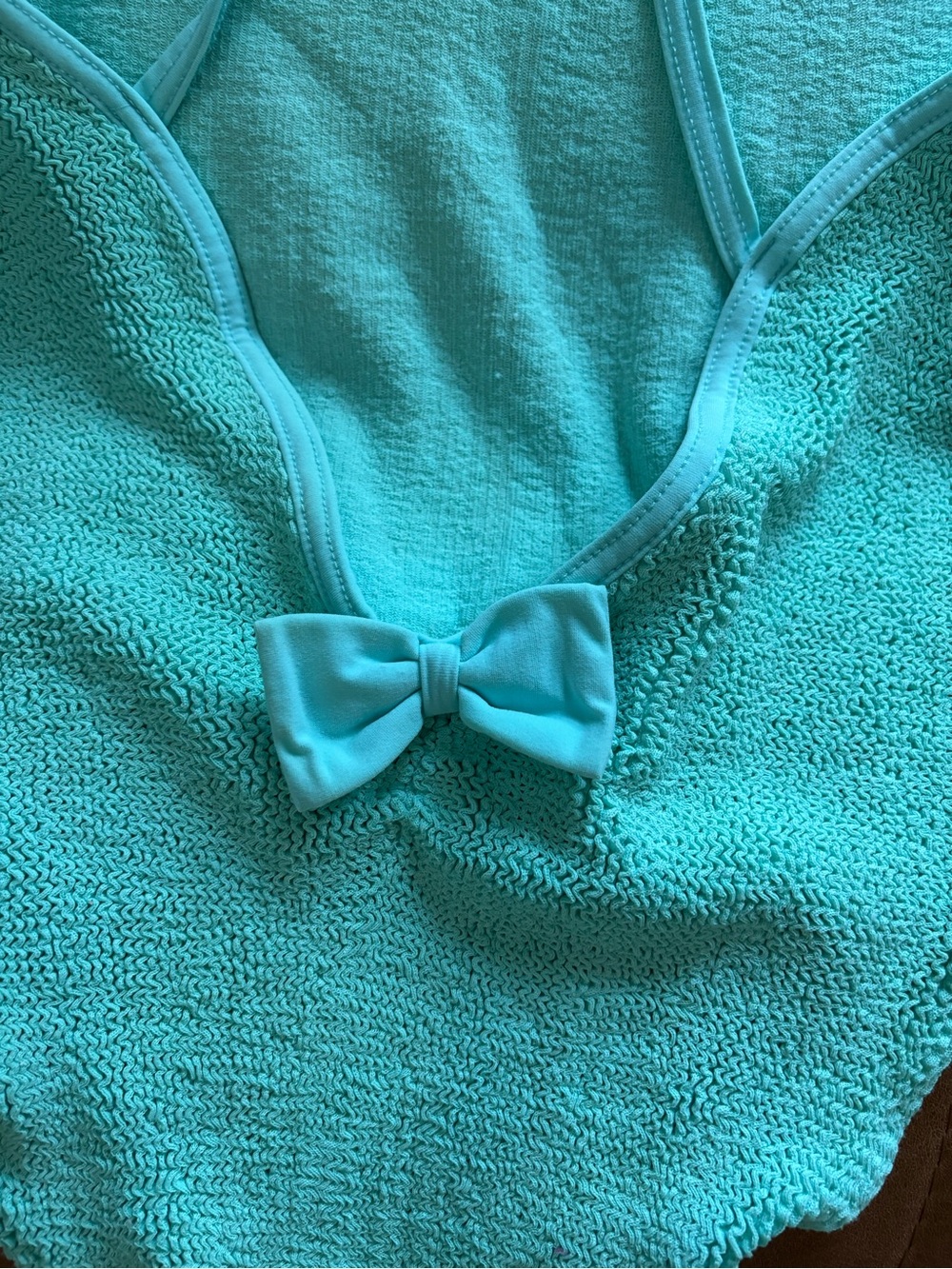 Hunza G OG Bow Back Crinkle Swimsuit Aqua Blue - Picture 4 of 5